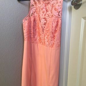 Lulu's Dress Peach Mini Lace Dress. | Size: L